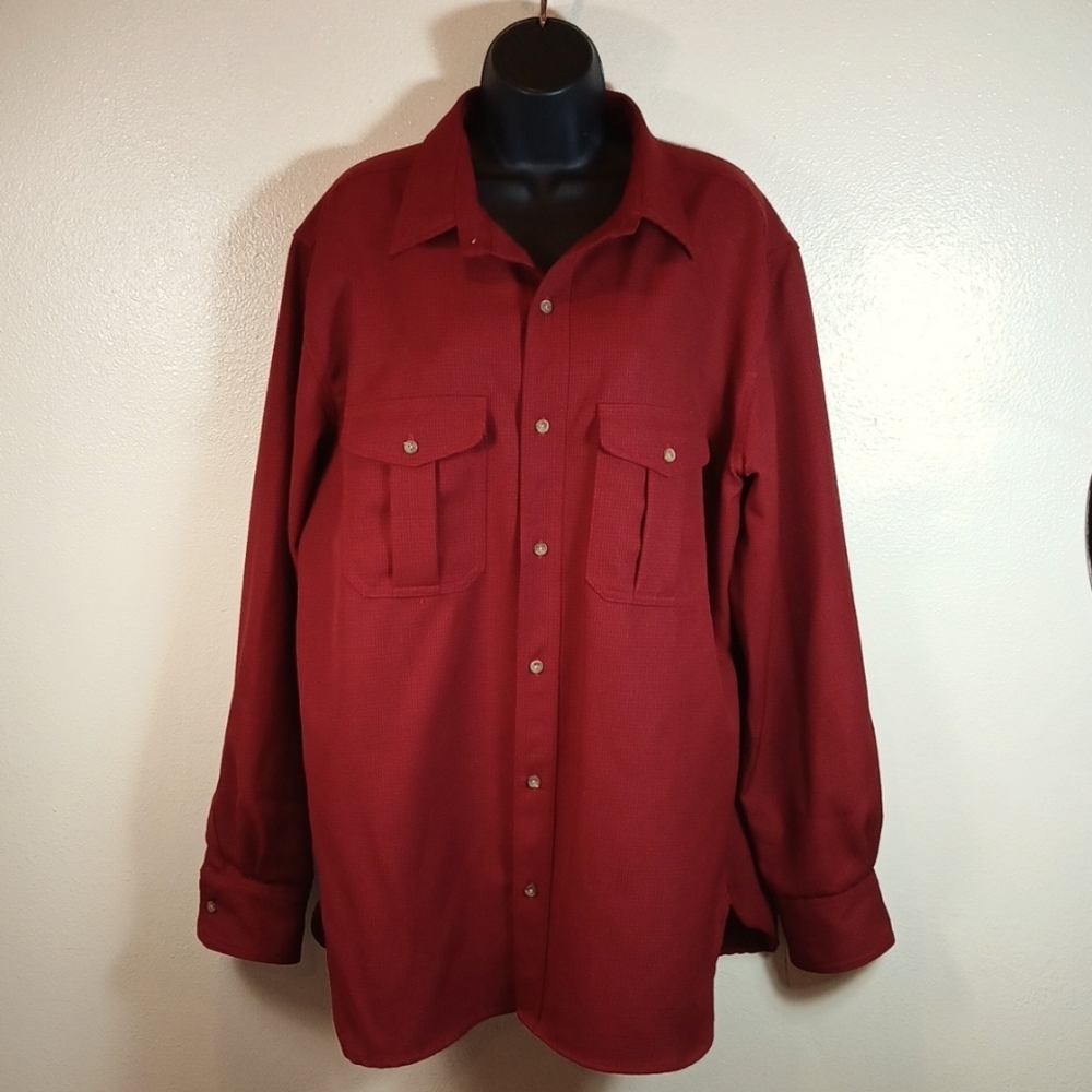 Filson Garment 100% Virgin Wool Shirt Red Men Large Shirt Button Up Down size XL - Picture 2 of 9